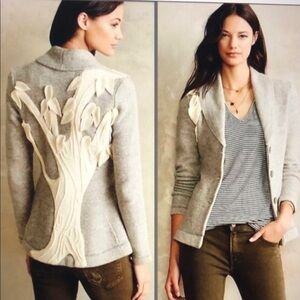 Rosie Neira Anthropologie Lamb’s wool Cardigan Blazer w. Tree applique Small
